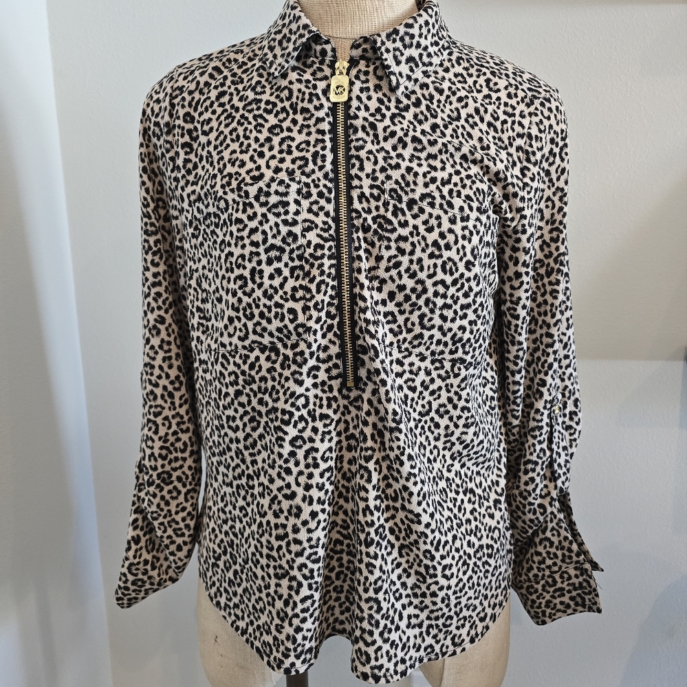 Michael Kors Black and Cream Leopard Shirt